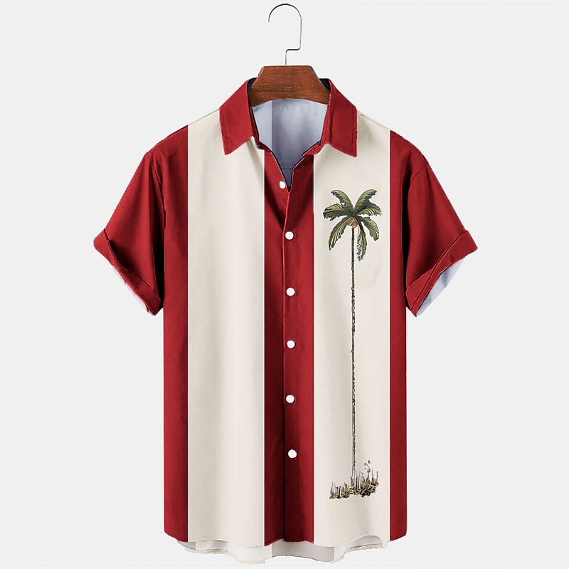 Men's Color Block Coconut Tree Tropical Plants Shirt Summer Hawaiian Shirt Bowling Shirt Short Sleeve Shirt Turndown Fashion 1950s Leisure Vacation Street Going out Black Pink Blue S M L 2025 - GBP £19 –P5