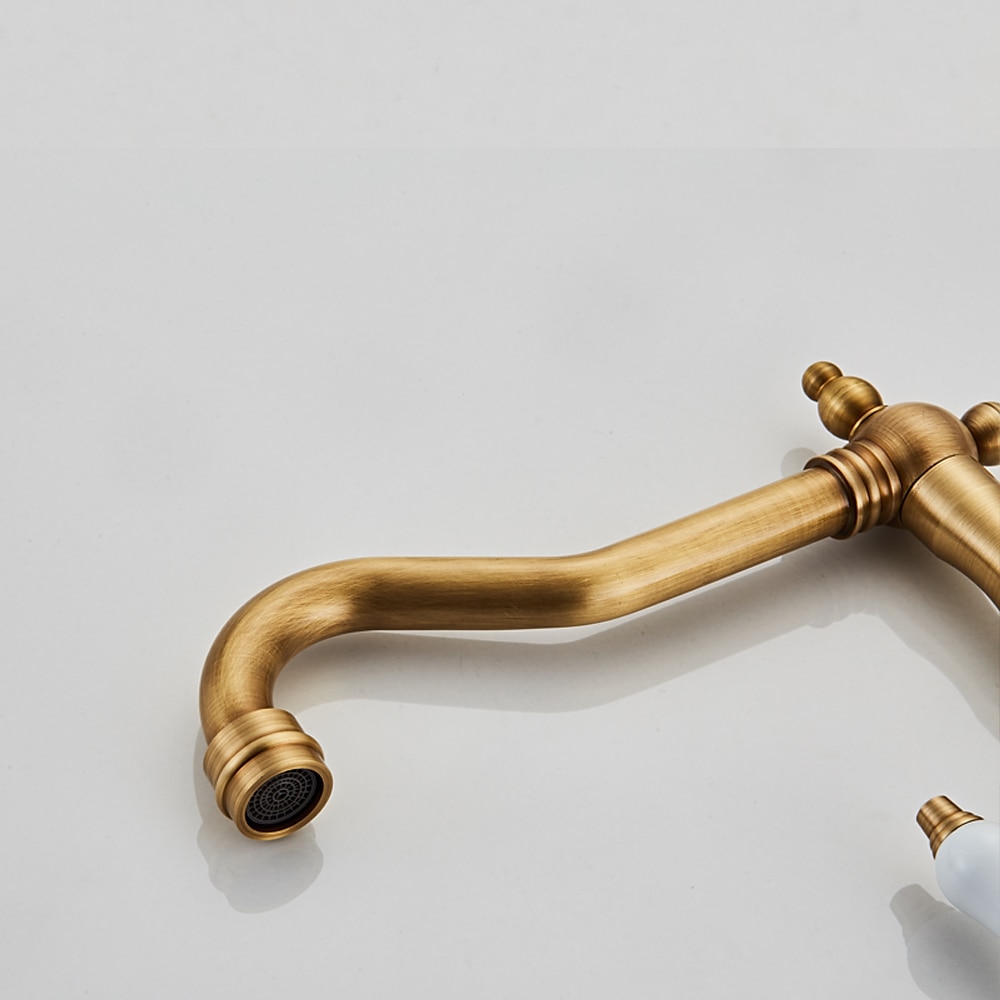 Twin Lever Traditional Kitchen Sink Mixer Taps, Dual Lever Cold and Hot Faucet Deck Mounted, 360° Swivel Spout Sink Tap with 2 Ceramic Handles, Antique Brass Classic Double Handle for Kitchen Bathroom 2025 - $113.99 –P16