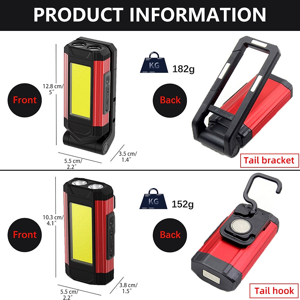 Luz de trabajo cob, linterna led superbrillante recargable por usb, lámpara de camping portátil con imán trasero, linterna ajustable impermeable 2025 - $25.99 –P1