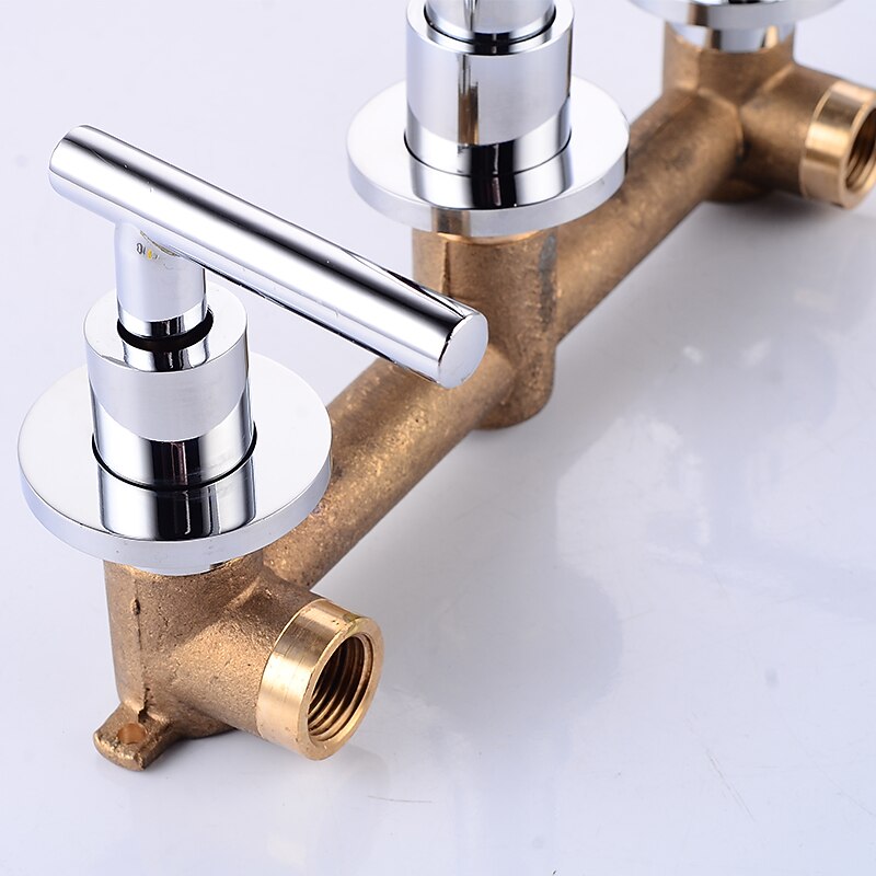 Robinet mitigeur d'évier de salle de bain fixé au mur, robinets en laiton baxin à 2 poignées et 3 trous, robinet de lavabo à valve brute de 2025 ? $105.99 –P6