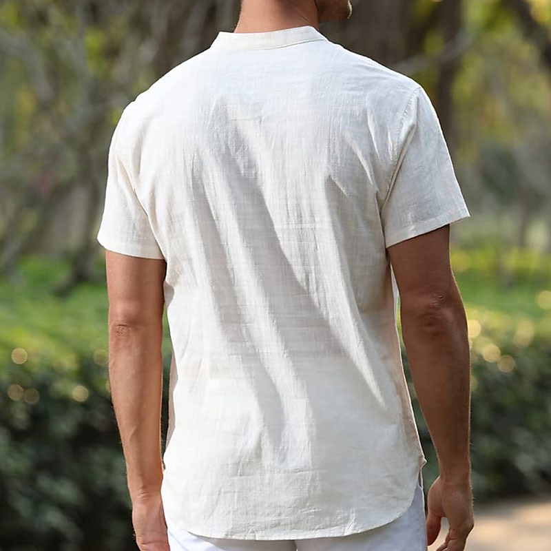 Men's Cotton Linen Shirt Chinese Collar Shirt Mandarin Collar Shirt Summer Shirt Casual Shirt Beach Shirt Stripe Vacation Casual Black White Light Blue Short Sleeve Grandad Collar Summer Clothing 2025 - $21.99 –P4