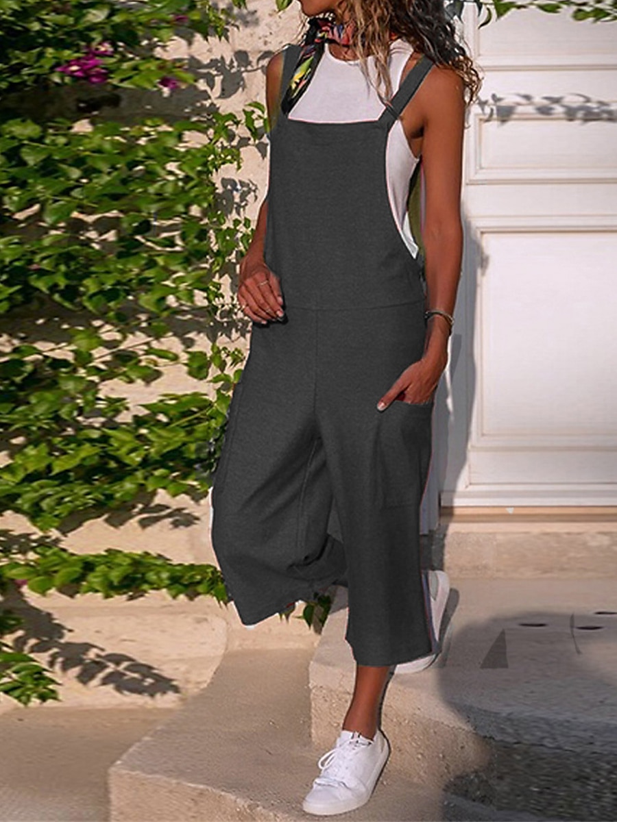 Damen Normal Latzhose Strassenmode Feste Farbe Gurt U-Ausschnitt Tasche Urlaub Täglich Regular Fit Schwarz Wein Armeegrün Sommer 2025 - $21.99 –P2