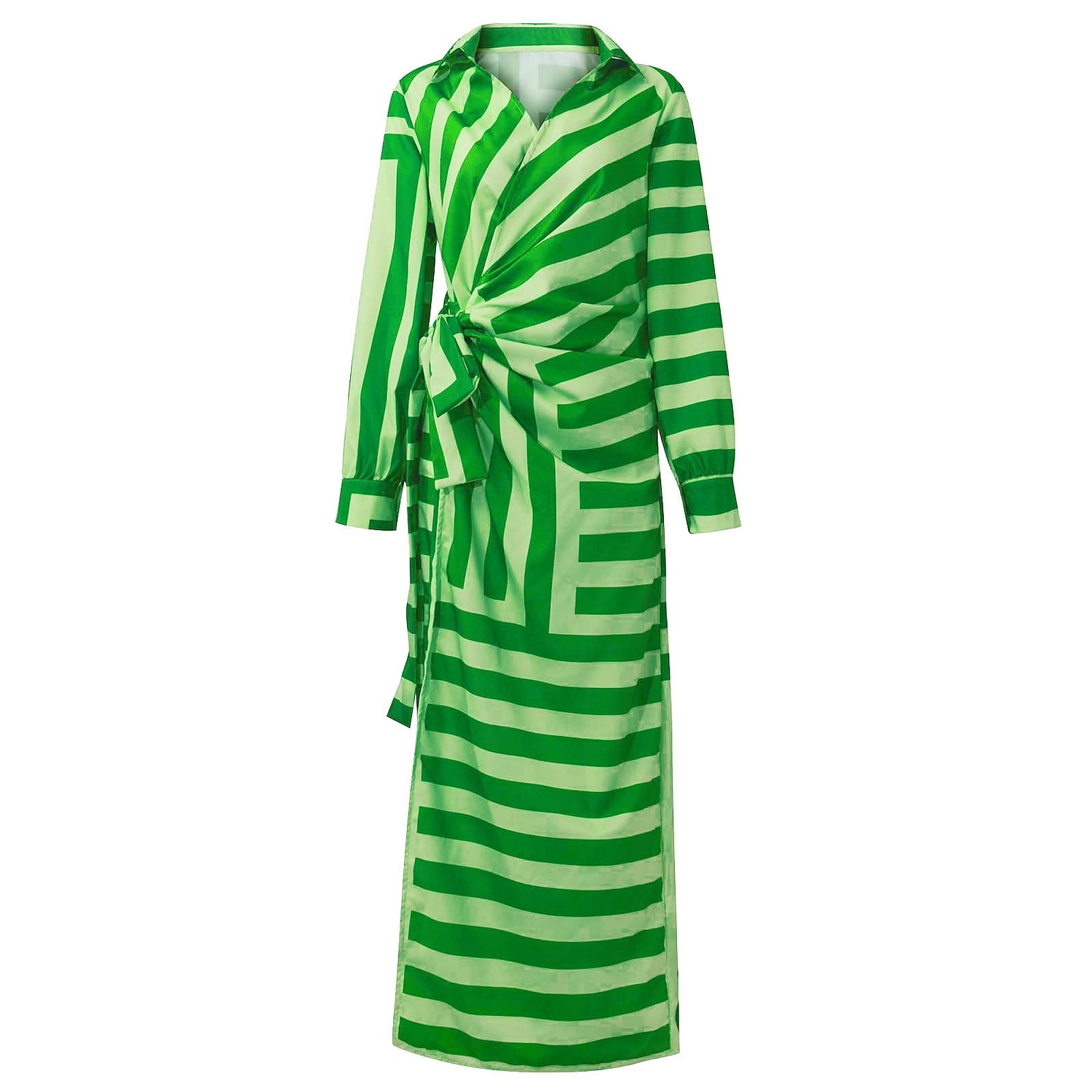 robe chemise femme moulante robe portefeuille maxi robe longue extérieur mode quotidienne bohème col chemise froncé fendu manches longues été automne printemps 2023 coupe régulière violet orange vert de 2025 ? $34.99 –P7