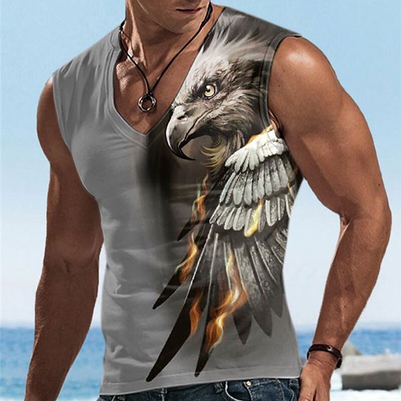 Herren Graphic Tier Adler Shirt Ärmelloses T-Shirt für Männer Ärmellos T-Shirt 3D-Druck V Ausschnitt Hemd Designer Brautkleider schlicht Muskel Sport Laufen Fitnessstudio Blau Purpur Braun Frühling 2025 - $14.99 –P1