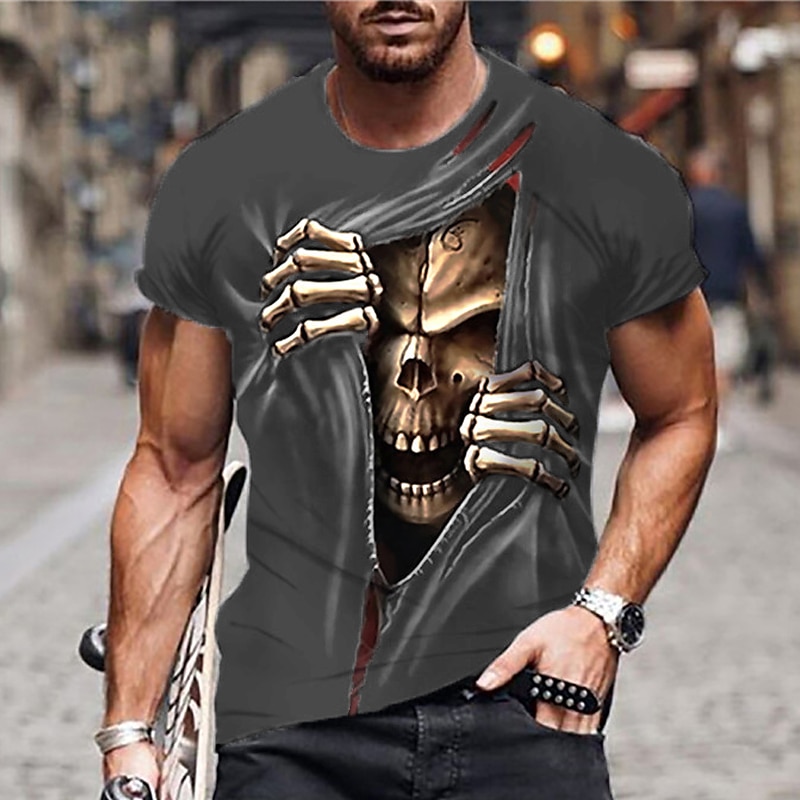 Men's Unisex Skull Graphic Prints T shirt Halloween Shirt Funny T Shirts Short Sleeve T shirt 3D Print Crew Neck Shirt Designer Casual Big and Tall Daily Holiday Black Blue Green Summer Clothing 2025 - $17.99 –P9