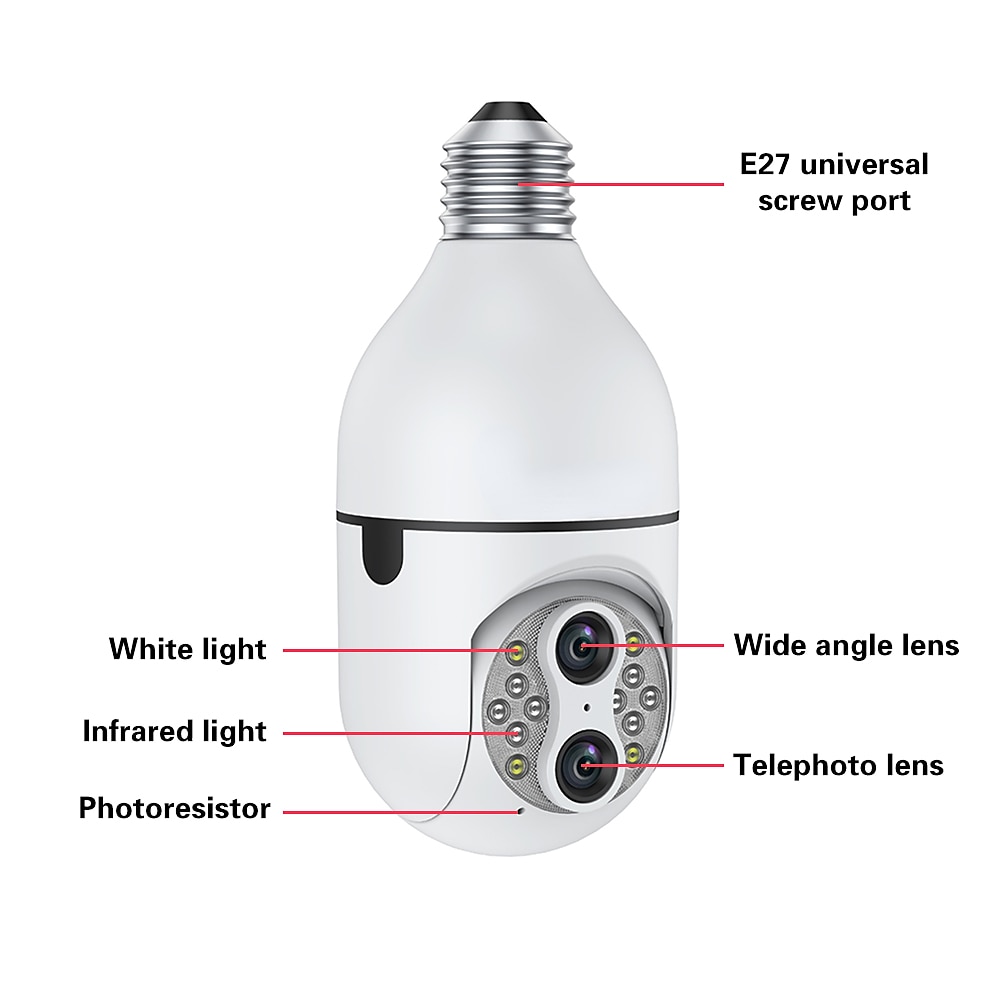 Upgraded Dual Lens 10XHybrid Zoom Light Bulb Security Camera WIFI 360 Auto Tracking Security Camera Color Night Vision Siren& Light Alarm PTZ IP Camera For Home Security 2025 - $52.99 –P12