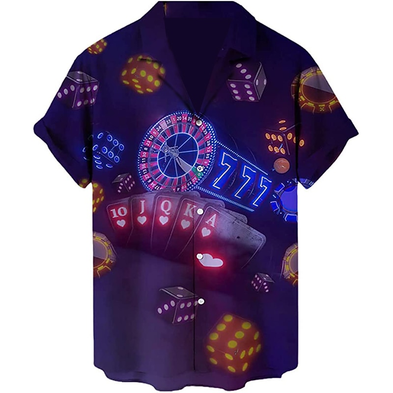 Voor heren Poker Overhemd Overhemd met knopen Korte mouw Modieus Ontwerper Casual Casual Dagelijks Strand Lente zomer Strijkijzer 3D Button-omlaag Zwart Geel Rood Paars Bruin 2026 - $25.99 –P3