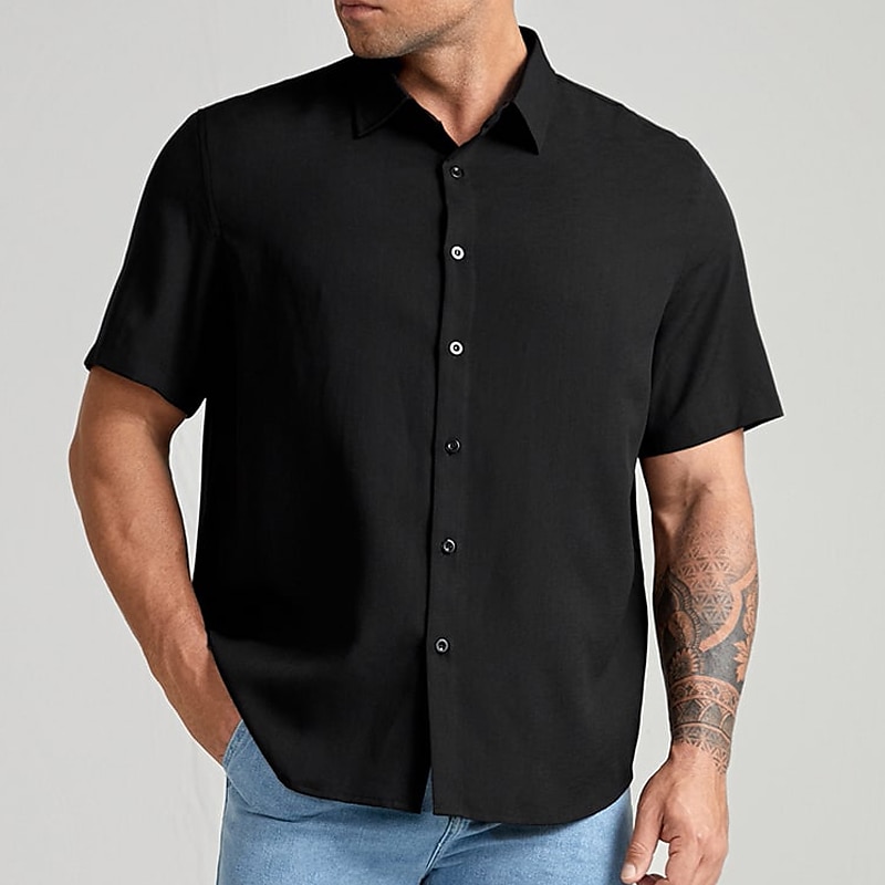 Homme Plein Chemise Chemise boutonnée Manche Courte Chemise Col rabattu Extérieur Vacances Noir Grande Taille Vêtement Tenue Style moderne Uni Rétro Vintage de 2025 ? $31.99 –P3