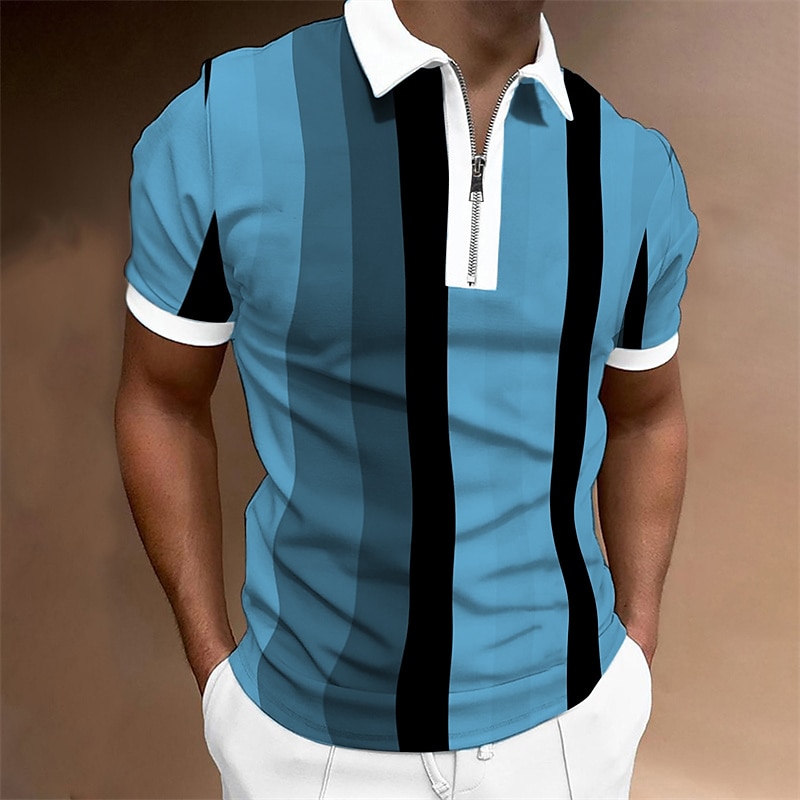 Herren Zip Polo Poloshirt Casual Täglich Viertel Postleitzahl Kurzarm Modisch Basic Farbblock Vertikale Streifen Zip Sommer Regular Fit Dunkelgelb Rosa Blau Braun Grün Grau Zip Polo 2025 - $15.49 –P2
