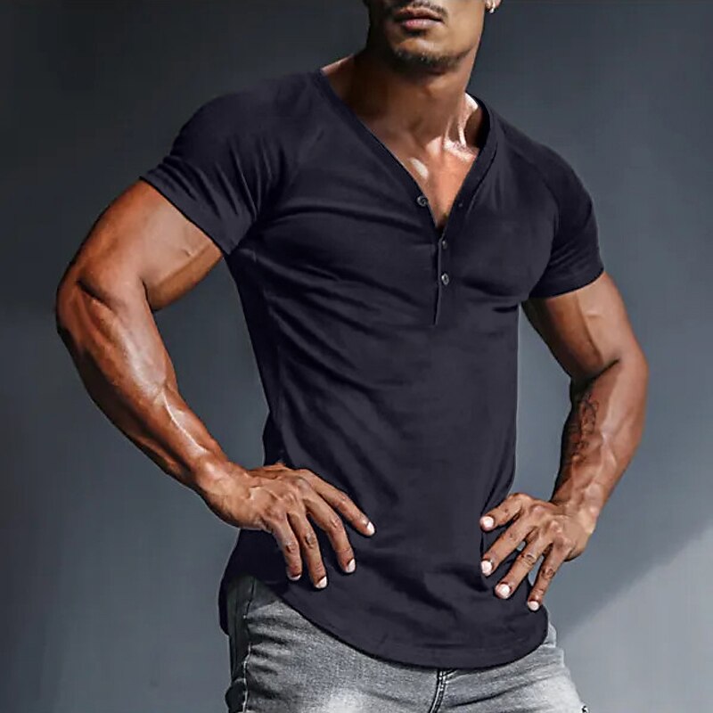 Men's Button T Shirt T Shirt Henley Shirt Tee Top Short Sleeves V Neck Summer Plain Designer Basic Modern Contemporary Buttons Vacation Street Going out Black White Navy Blue Top Tee for Men 2025 - $14.99 –P4