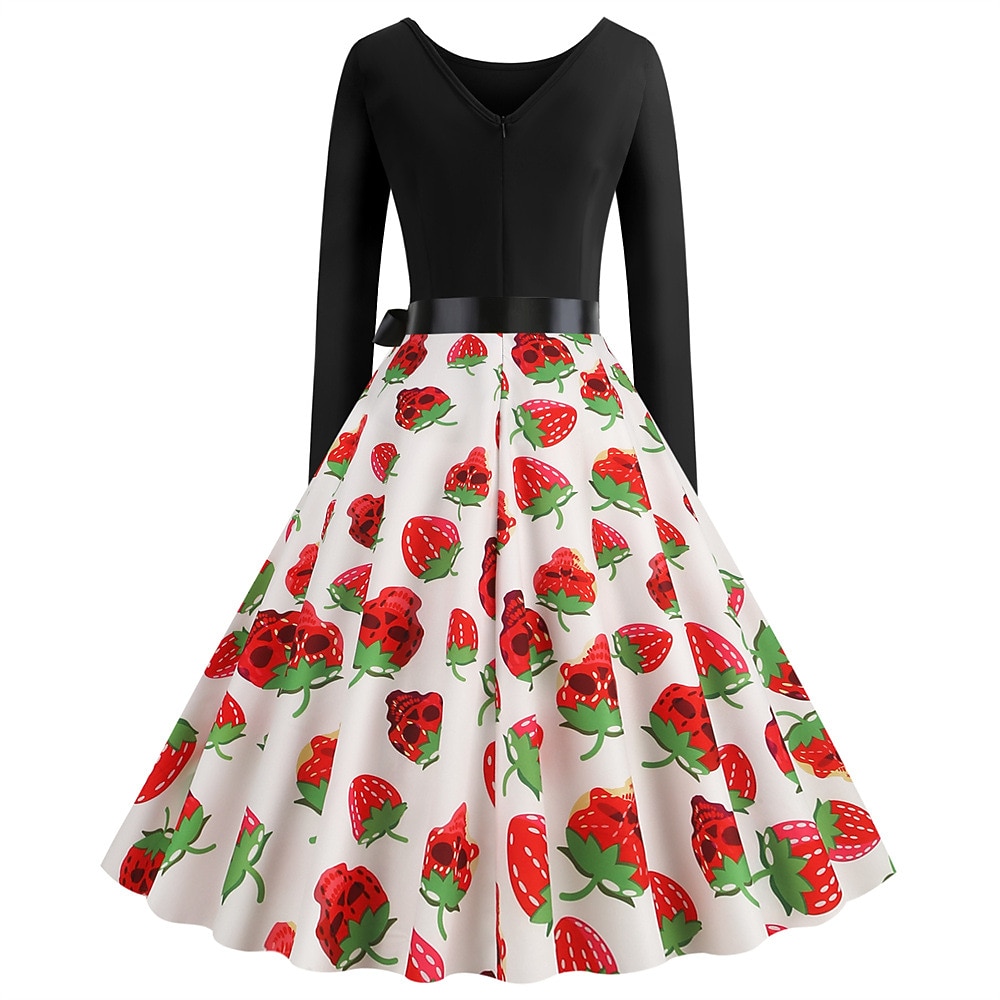 Jaren '50 Retro vintage Over de knie Jurken Swing Jurk Flare Jurk Lange Mouwen Halloween Wijd uitlopend Schommel Kostuum Dames Halloween Halloween Volwassenen Kleding 2026 - $27.99 –P2