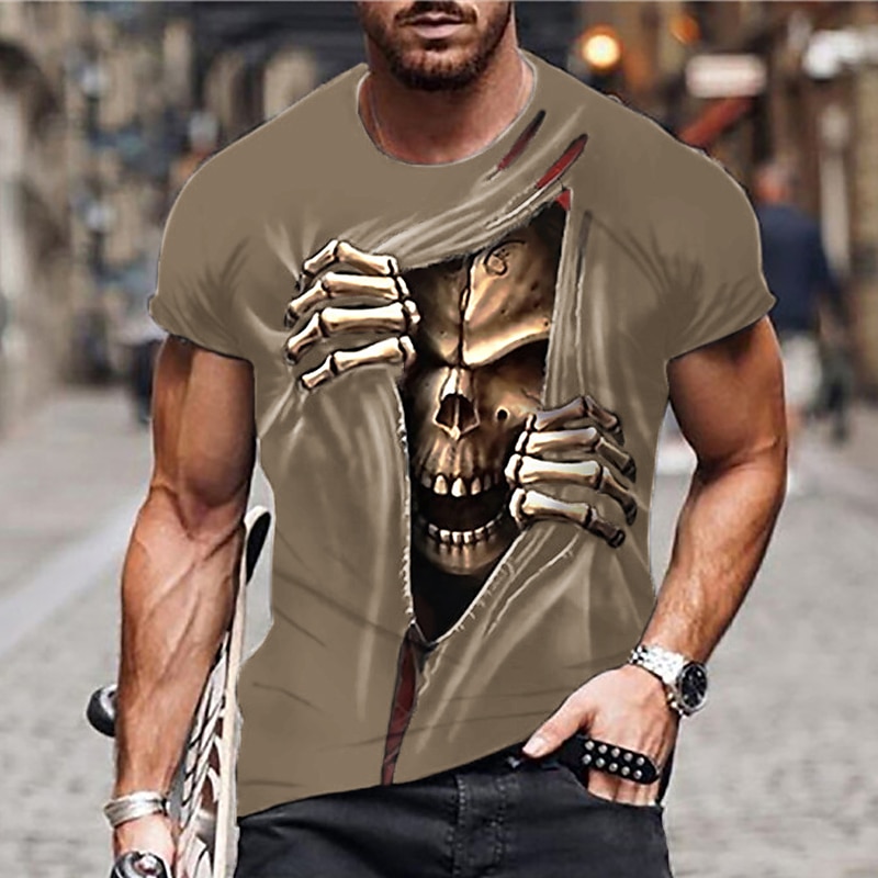 Men's Unisex Skull Graphic Prints T shirt Halloween Shirt Funny T Shirts Short Sleeve T shirt 3D Print Crew Neck Shirt Designer Casual Big and Tall Daily Holiday Black Blue Green Summer Clothing 2025 - $17.99 –P10