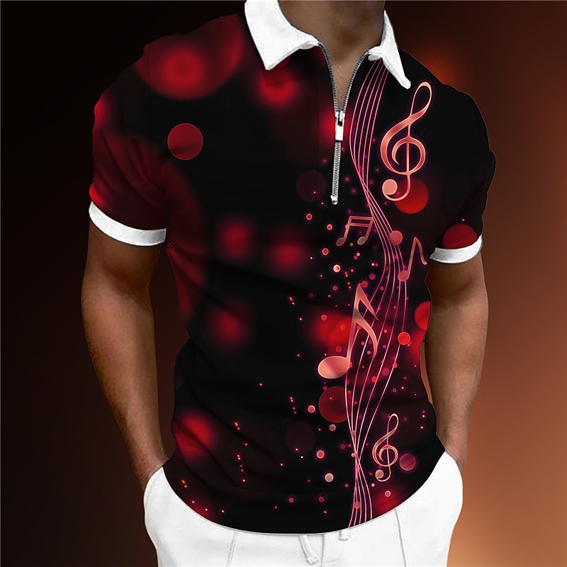 Festival musicale Per uomo Musica Polo con zip Maglia da golf Manica Corta Magliette polo Camicie con Colletto Casual Abbigliamento da vacanza Abbigliamento da festa Abiti da festa Stampa 3D Polo con del 2026 a $23.99 –P2