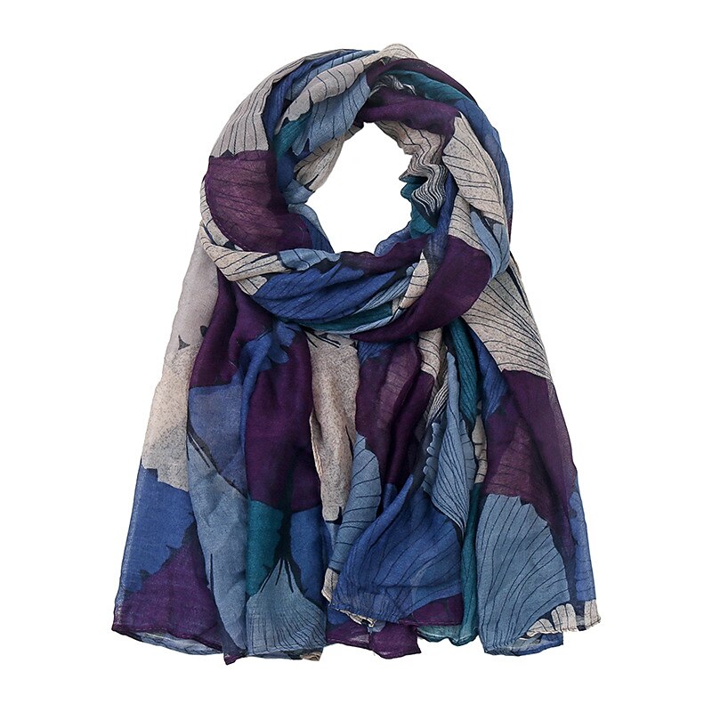 retro növénymintás sálak női ginkgo levél nyomdai kendő és pakolások laday foulard virág hidzsáb hosszú stílusú sál 2025 - $21.99 –P5
