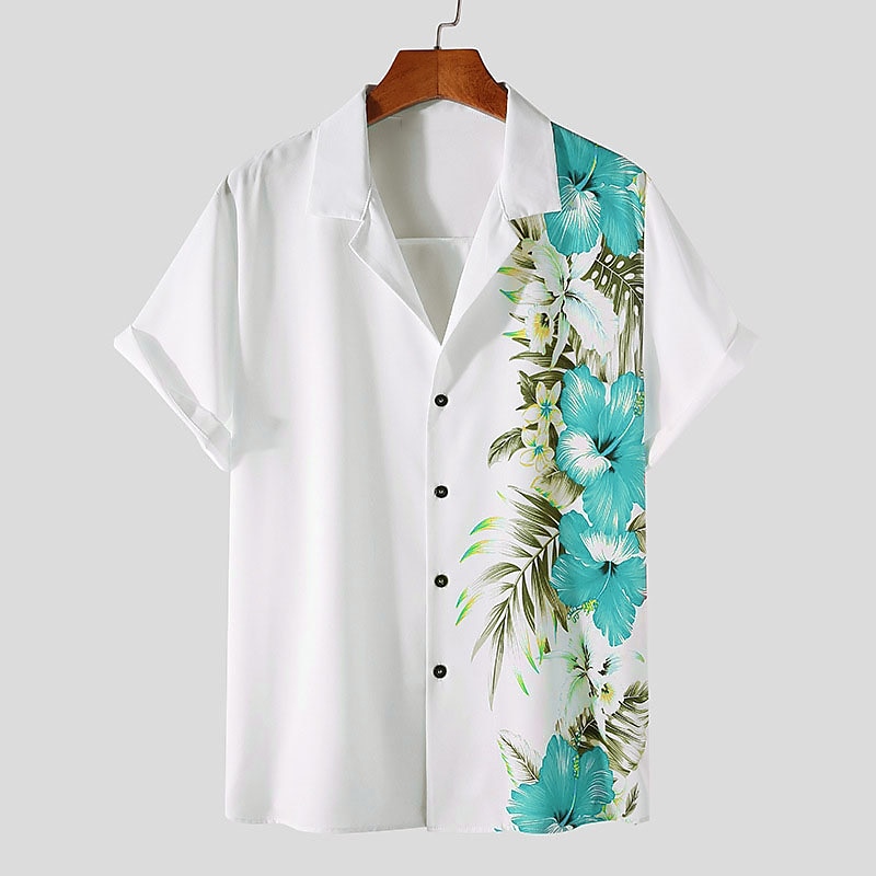 Herr Blommig Skjorta Knapp upp skjorta Kortärmad Tropisk Mode Hawaiisk Ledigt Helgdag Strand Sommar Vår Nedvikt Mönster Button-Down Gul Rubinrött Blå Purpur Grön 2025 - $24.99 –P9