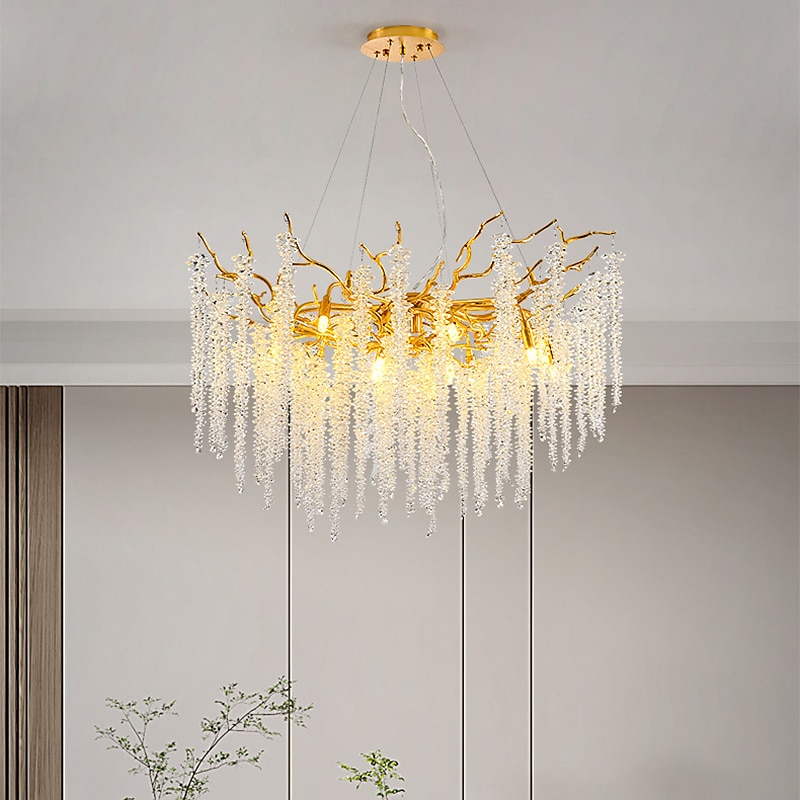led lysekroner moderne luksus, 23,6"/31,2" 8/12-lys gullkrystall for hjemmeinteriør kjøkken soverom jern kunst tregren lampe kreativ lampe lys varm hvit 110-240v 2025 - $739.49 –P5