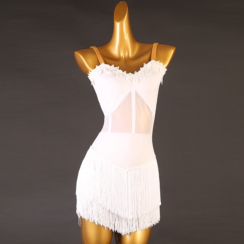 Latijnse dans Latin Salsa Dance Kleding Kwastje Dames Voor meisjes Prestatie Opleiding Mouwloos Hoog Spandex Tule 2025 - $112.99 –P2