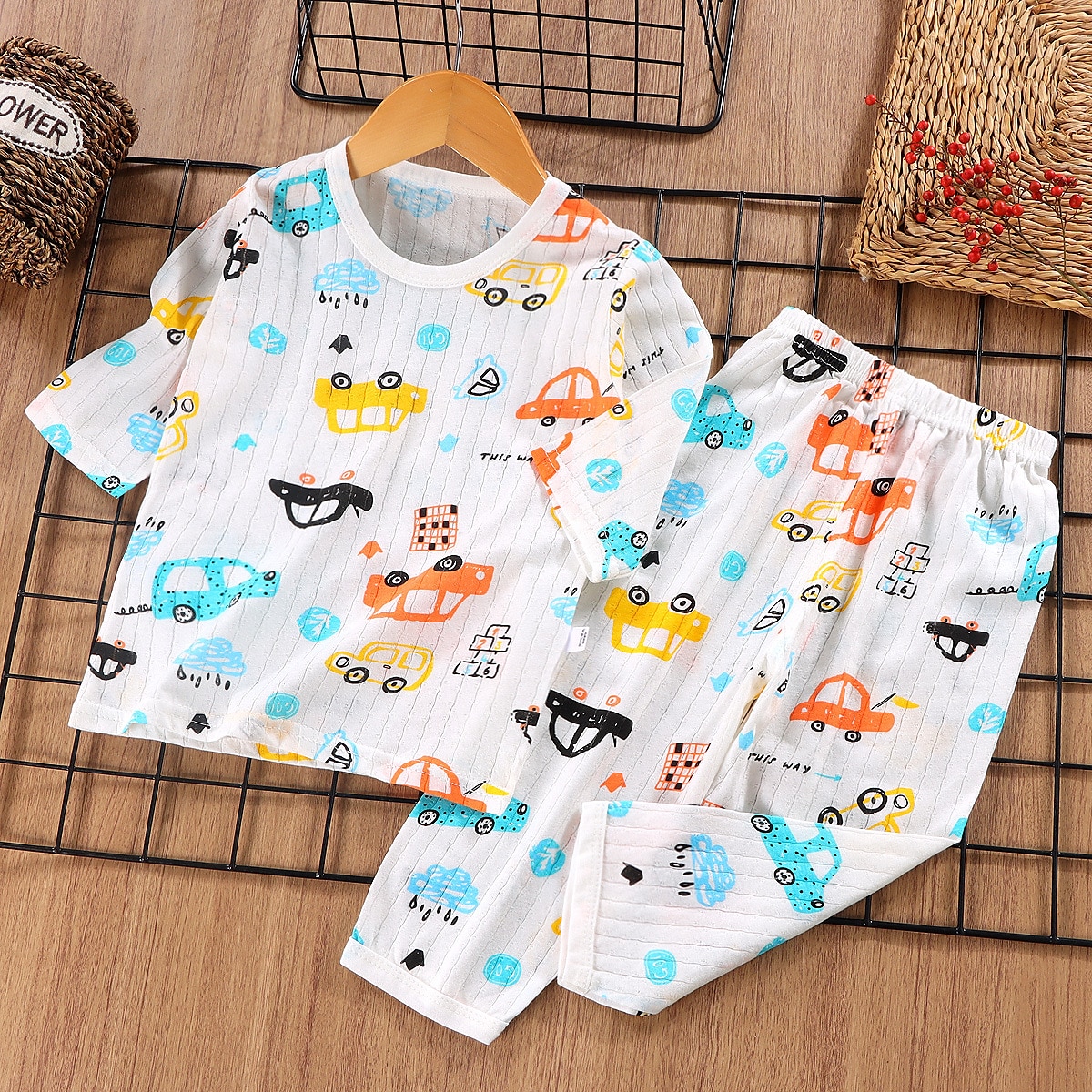 Conjuntos de pijama de 2 piezas para niños, manga 3/4, manga 3/4, manga tres cuartos, diseño de oso cereza, manga tres cuartos, conejo morado, dibujos animados, cuello redondo, verano, primavera, uso diario, hogar, 3-7 años 2025 - $11.99 –P2
