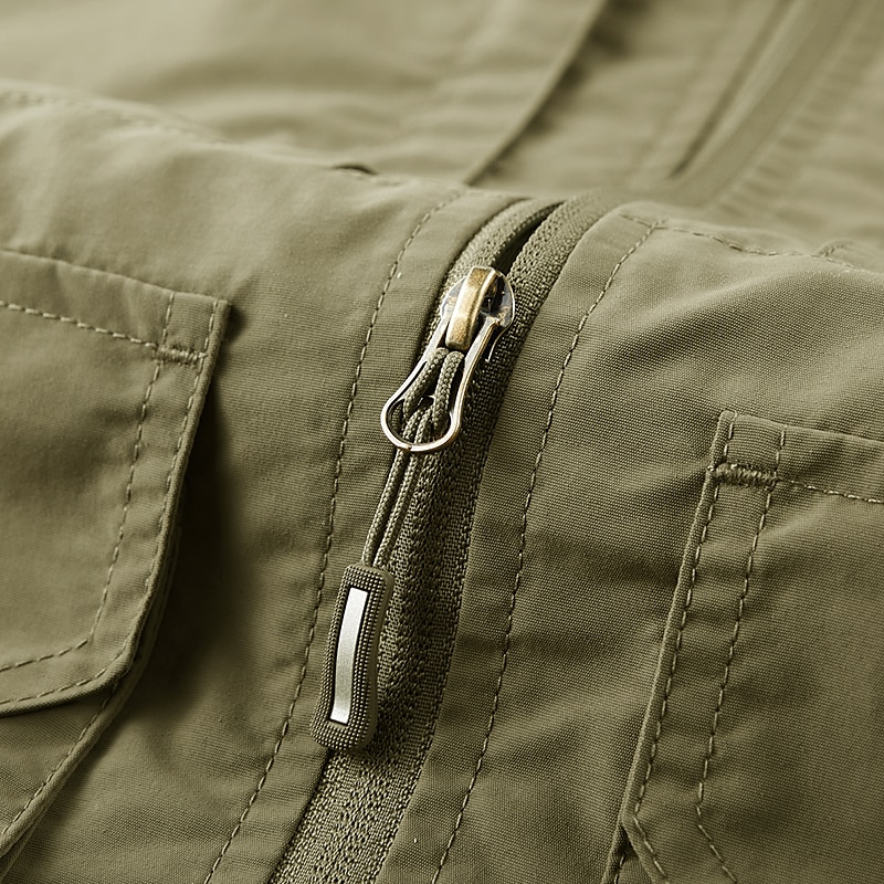 Men's Fishing Vest Sleeveless Vest Outdoor Modern Contemporary All Seasons Multi Pocket Chinlon Outdoor Solid / Plain Color Zipper Standing Collar Standard Fit Black ash-colored khaki Army Green Vest 2025 - $36.99 –P10