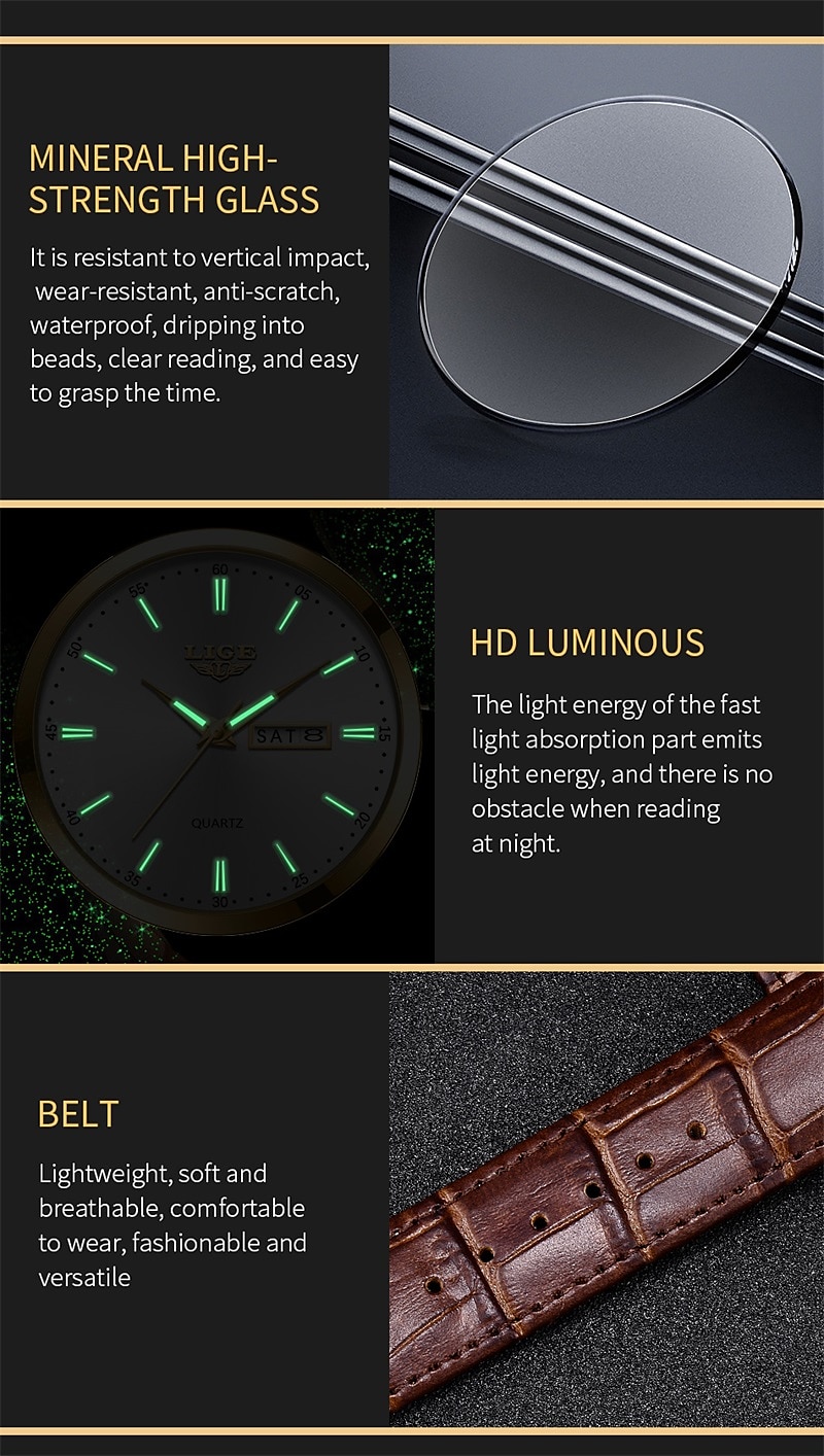 Men Quartz Watch Luxury Business Wristwatch Analog Luminous Calendar Date Week Waterproof PU Leather Watch 2025 - $22.99 –P5