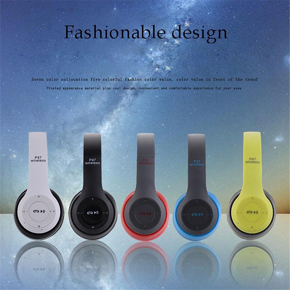 2025年 P47 ヘッドセット無線Bluetoothステレオヘッドフォン折りたたみ式スポーツイヤフォンハンズフリー、TFメモリーカード、MP3プレイヤーAndroid用サポート コレクション – $16.99 –P3