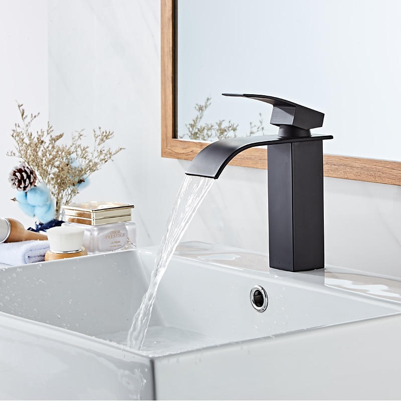 Rubinetto Miscelatore Lavabo Bagno A Cascata Alto Corto, Lavabo Monocomando Rubinetti Lavabo Monocomando, Bagno Con Tubo Flessibile Caldo E Freddo Vaso Monoblocco Acqua Rubinetto In Ottone Montaggio A Bordo Nero Dorato del 2025 a $80.99 –P7