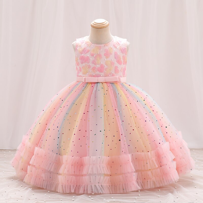Kinder Mädchen Partykleid Einfarbig Ärmellos Leistung Besonderer Anlass Knotenbinde Elegant Polyester Knielang Tüllkleid Sommer Frühling 3-10 Jahre Champagner Rosa Blau 2025 - $47.99 –P1