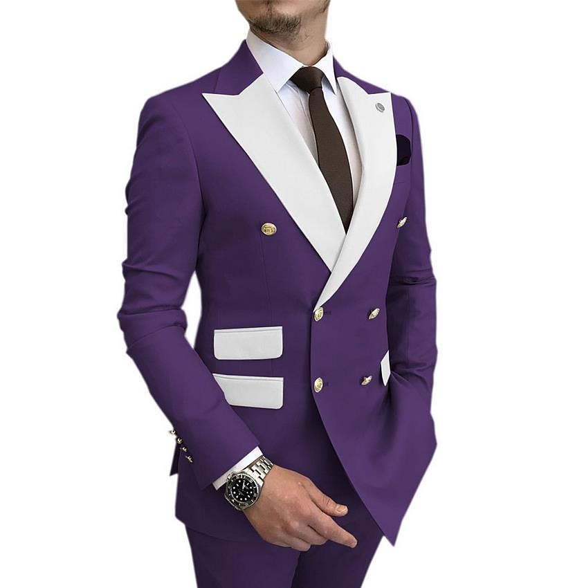 Heren Trouwen Prom Pakken Champagne Blauw Effen Kleur Standaard Fit 2 Delig Dubbel Breasted Zes-knopen 2025 - $131.99 -P5