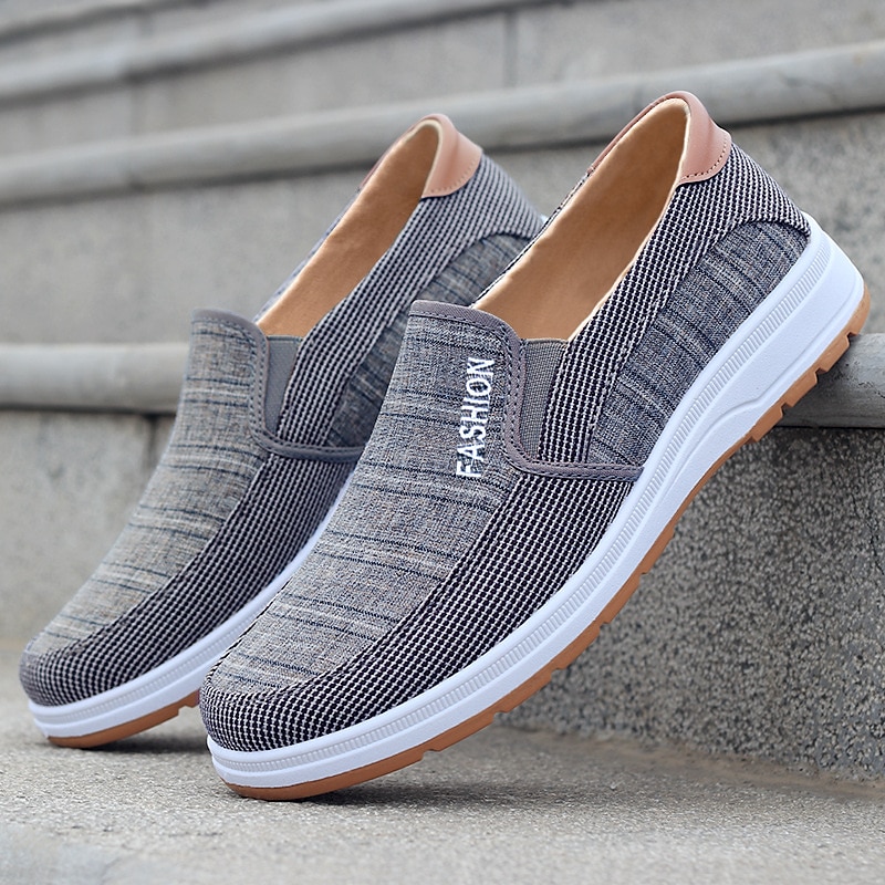 Herr Tofflor och Slip-Ons Slip-on sneakers Promenad Klassisk Ledigt Utomhus Dagligen Kanvas Andningsfunktion Loafers Kaffe Grå Randig Vår Höst 2025 - $26.99 –P2