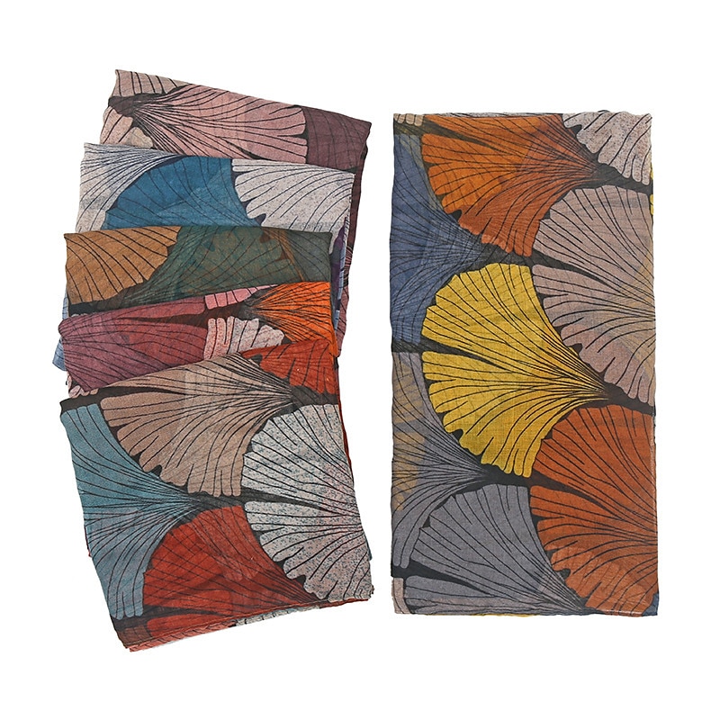 retro növénymintás sálak női ginkgo levél nyomdai kendő és pakolások laday foulard virág hidzsáb hosszú stílusú sál 2025 - $21.99 –P7