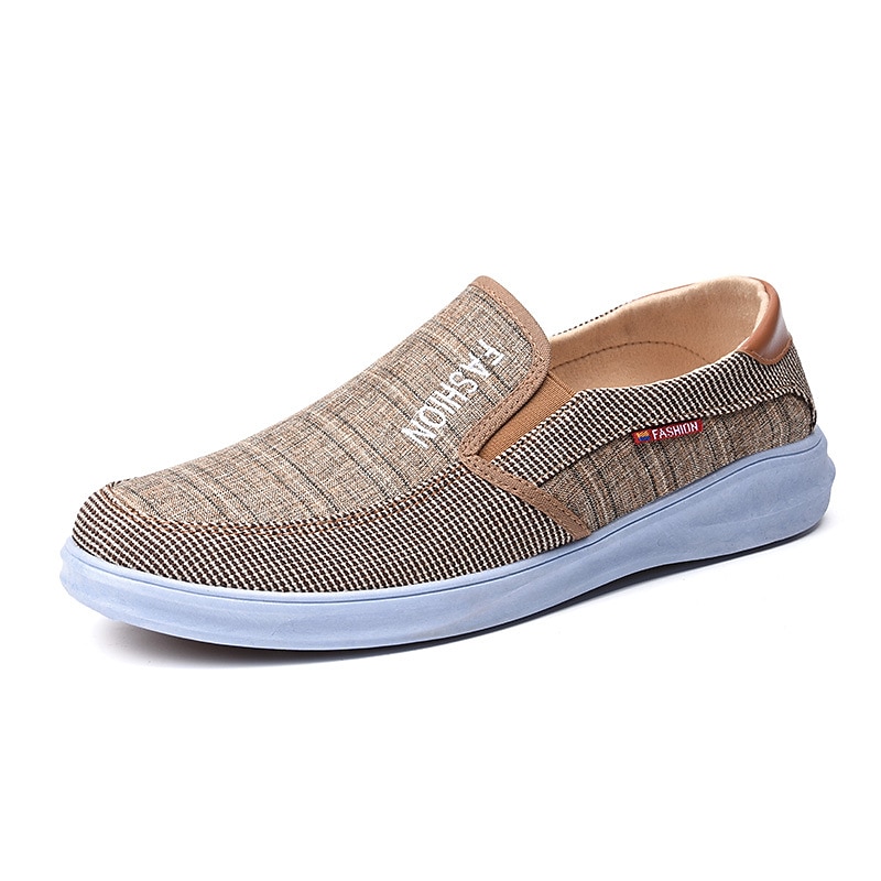 Herr Tofflor och Slip-Ons Slip-on sneakers Promenad Klassisk Ledigt Utomhus Dagligen Kanvas Andningsfunktion Loafers Kaffe Grå Randig Vår Höst 2025 - $26.99 –P5