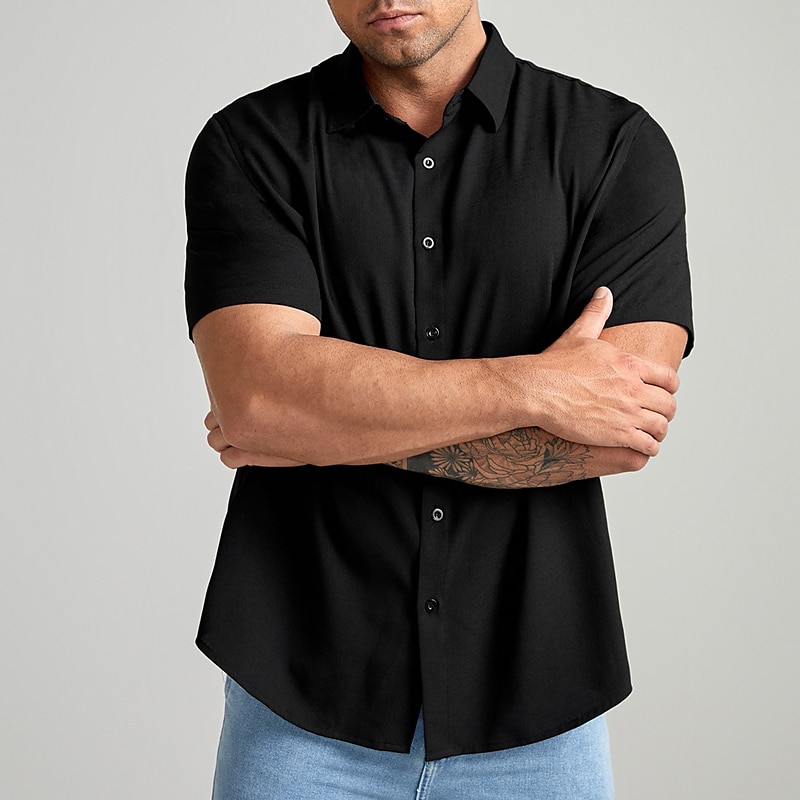 Homme Plein Chemise Chemise boutonnée Manche Courte Chemise Col rabattu Extérieur Vacances Noir Grande Taille Vêtement Tenue Style moderne Uni Rétro Vintage de 2025 ? $31.99 –P2