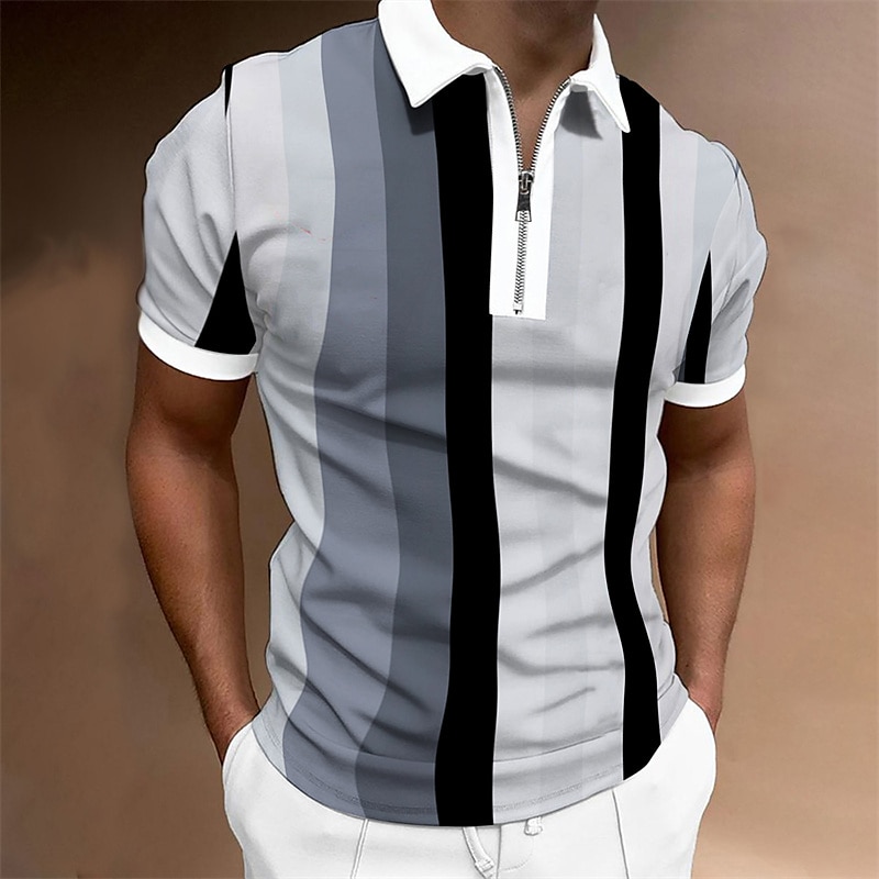 Herren Zip Polo Poloshirt Casual Täglich Viertel Postleitzahl Kurzarm Modisch Basic Farbblock Vertikale Streifen Zip Sommer Regular Fit Dunkelgelb Rosa Blau Braun Grün Grau Zip Polo 2025 - $15.49 –P1