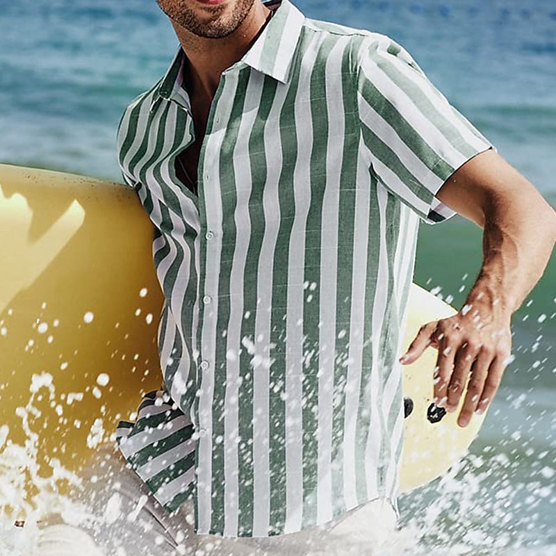 Per uomo Camicia Camicia Estiva Camicia casual Camicia da Spiaggia Camicia con Bottoni Camicie a righe Nero Rosa Verde Blu scuro Grigio Manica Corta A righe Bavero Vacanza Streetwear Stampato del 2025 a $20.99 –P8