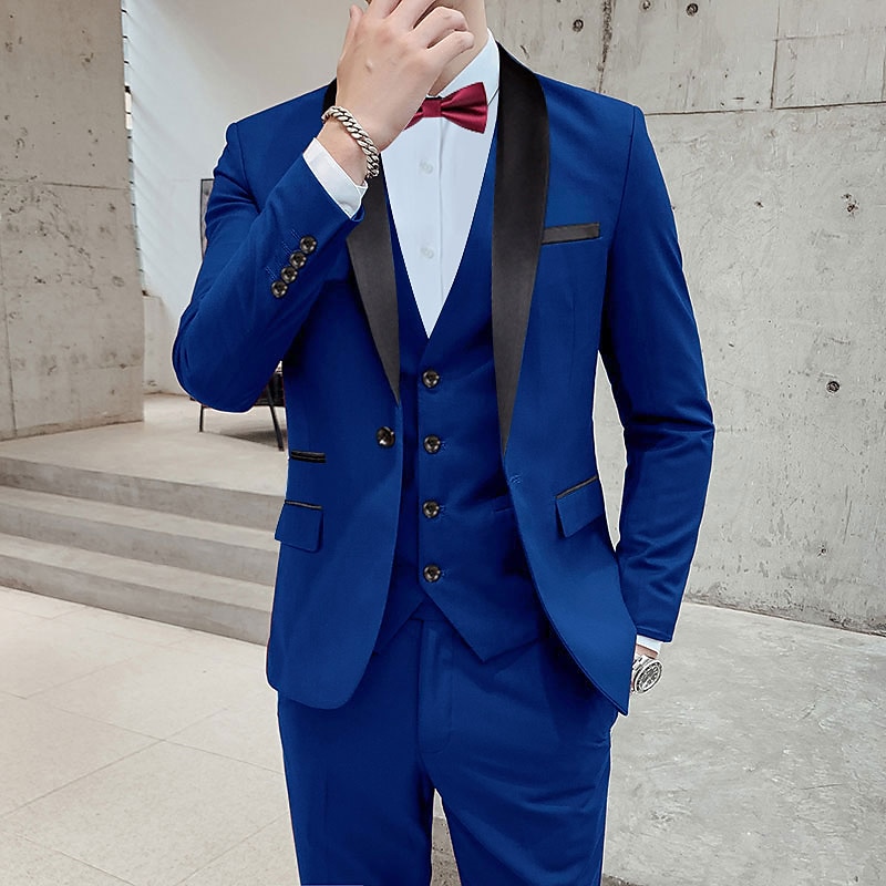 Men's Wedding Party Tuxedos Pink Royal Blue Summer Solid Color Standard Fit 3 Piece Single Breasted One-button 2025 - $129.99 –P2