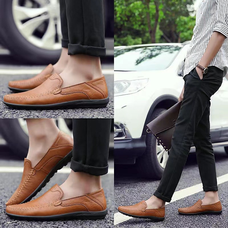 Miesten Mokkasiinit Mokkasiini Comfort-kengät Vapaa-aika ulko- Päivittäin Tekonahka Hengittävä Loaferit Musta Ruskea Kevät 2025 - $34.99 –P2