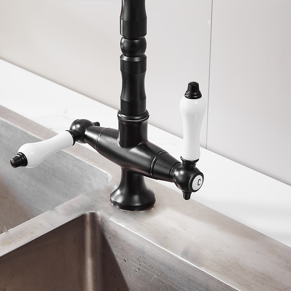 Twin Lever Traditional Kitchen Sink Mixer Taps, Dual Lever Cold and Hot Faucet Deck Mounted, 360° Swivel Spout Sink Tap with 2 Ceramic Handles, Antique Brass Classic Double Handle for Kitchen Bathroom 2025 - $113.99 –P11