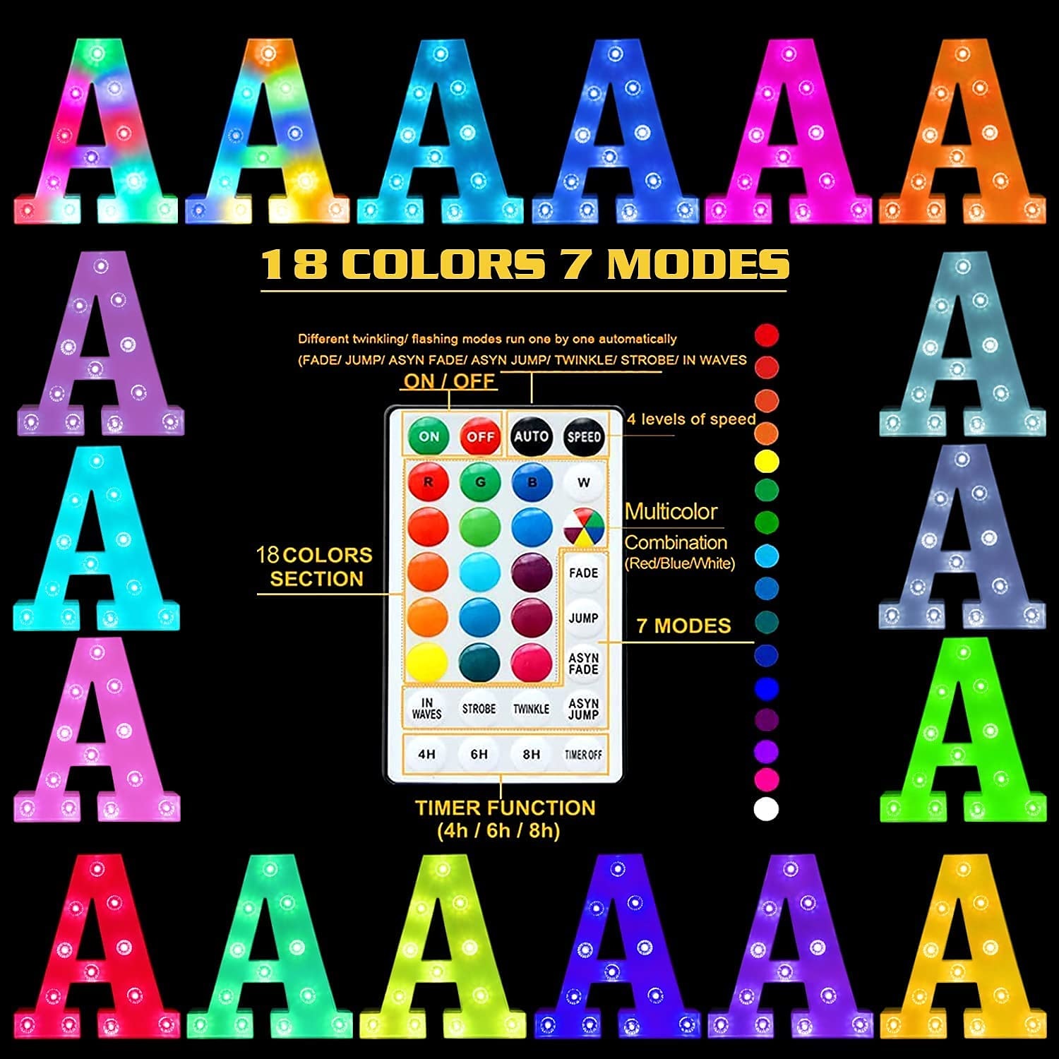 LED lettre lumières signe 26 lettres alphabet avec télécommande allumer des lettres signe coloré pour veilleuse mariage/fête d'anniversaire alimenté par batterie lampe de noël bar à la maison de 2025 ? $14.49 –P5