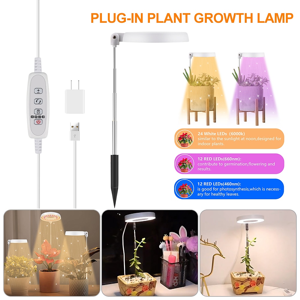 ängelring odlingslampor för inomhusväxter usb dimbar fullspektrum halo växtlampa med timer blomkruka frö växa ljus 2025 - $22.99 –P2