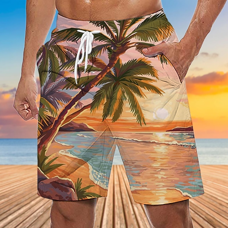 Férfi Kókuszfa Naplemente Deszkás short Úszónadrágok Közepes csípő Hawaii Boho Szabadság Tengerpart Zsinór hálós béléssel Rugalmas derék Tervező Ruházat 2025 - $19.99 –P5