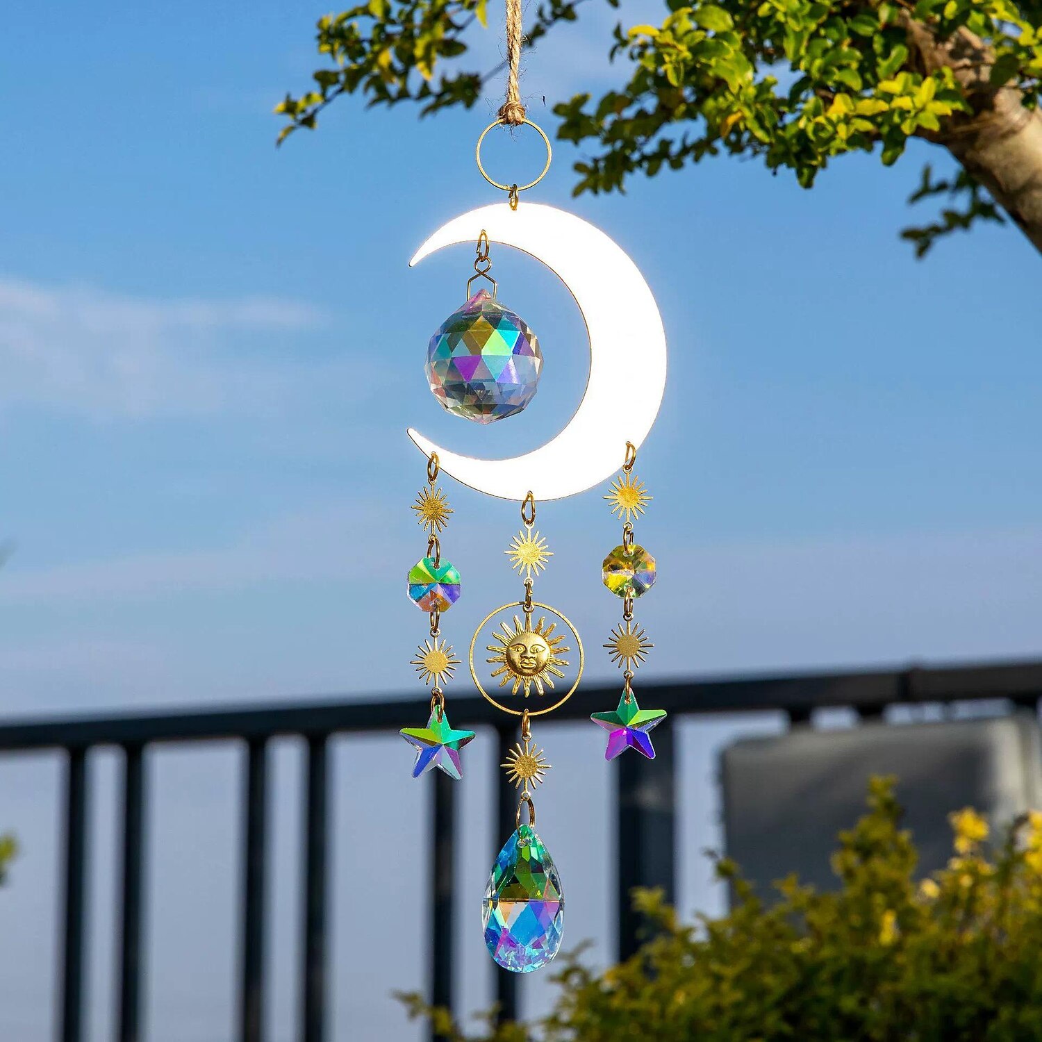 décor d'art mural, lune étoile suncatcher pendentif pendentif en cristal lustre arc-en-ciel créer ornement suspendu tenture murale arbre fenêtre prisme ornement pour chambre bureau à domicile décor de jardin de 2025 ? $18.49 –P2