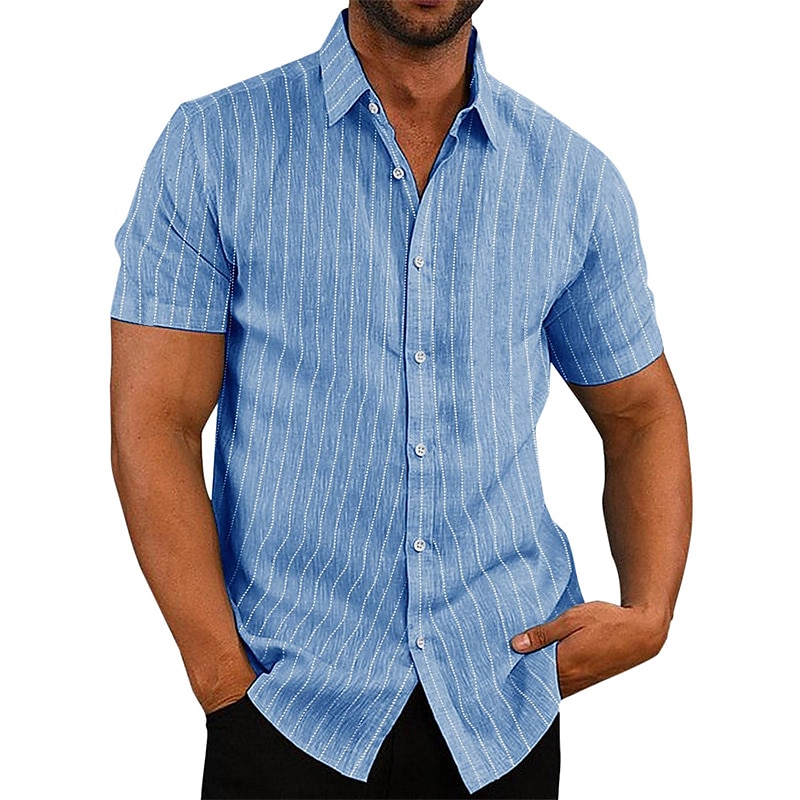 Men's Shirt Summer Shirt Button Up Shirt Striped Shirts Black Army Green Gray Light Blue Short Sleeve Striped Turndown Print Street Daily Button-Down Clothing Apparel Polyester Fashion Casual 2025 - $20.99 –P5
