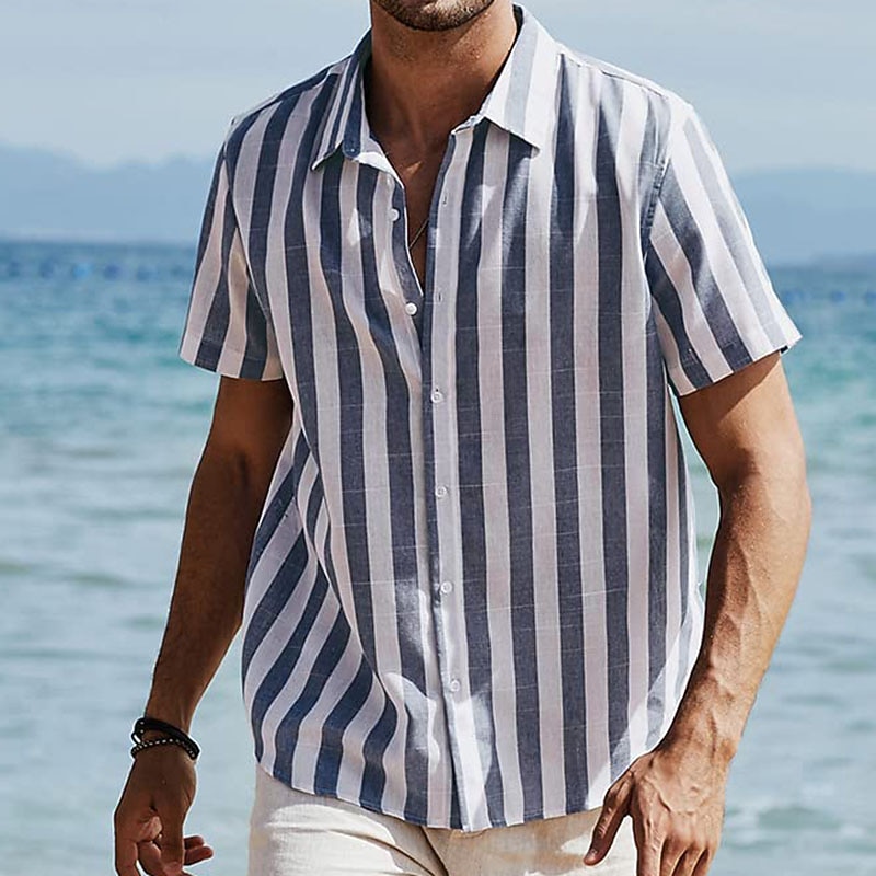 Per uomo Camicia Camicia Estiva Camicia casual Camicia da Spiaggia Camicia con Bottoni Camicie a righe Nero Rosa Verde Blu scuro Grigio Manica Corta A righe Bavero Vacanza Streetwear Stampato del 2025 a $20.99 –P11