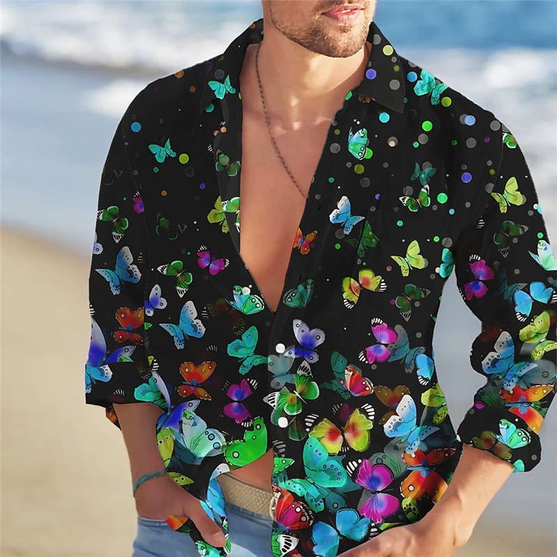 Homme Papillon Chemise Chemise hawaïenne Chemise Aloha manche longue Chemise Col rabattu Mode Vêtement de rue Design Extérieur Plein Air Casual Jaune Bleu Violet S M L de 2025 ? $26.99 –P3