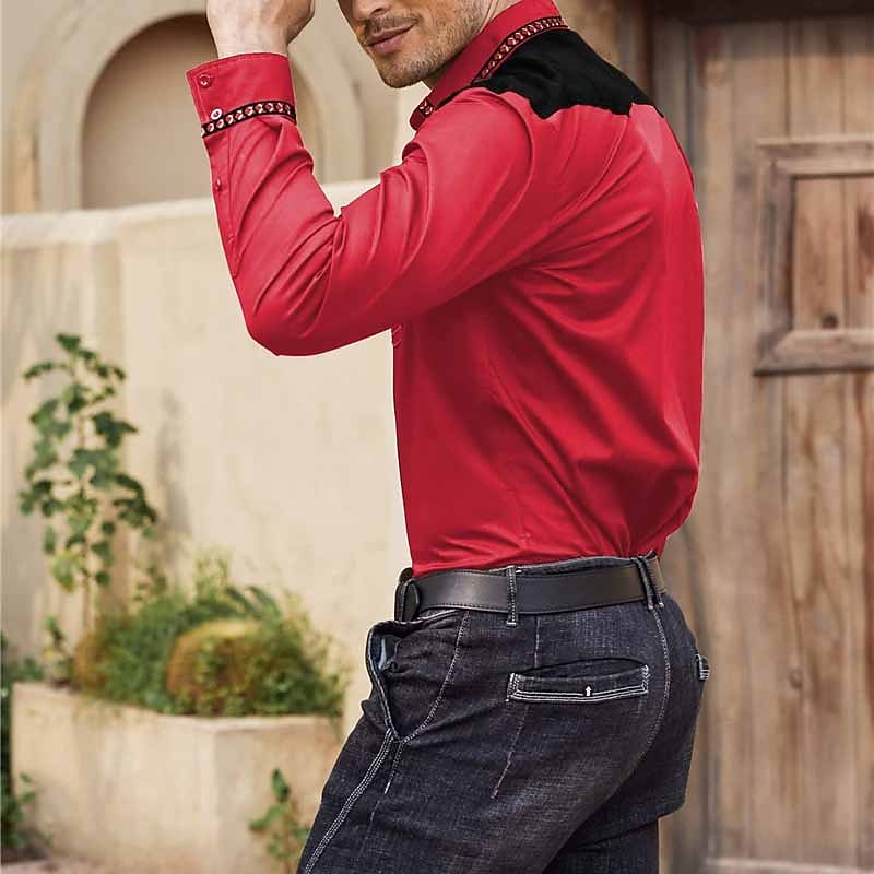 Herr Grafiska tryck Cowboy Skjorta Västerländsk skjorta Cowboyskjorta Långärmad Mode Streetwear Designer Utomhus Dagligen Höst vinter Nedvikt Mönster Rubinrött 2025 - $26.99 –P2