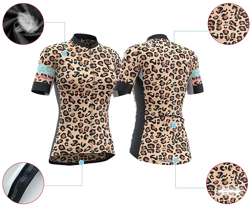 Mujer Maillot de Ciclismo Leopardo Manga Corta Bicicleta Maillot Camiseta con 3 bolsillos traseros MTB Bicicleta Montaña Ciclismo Carretera Secado rápido Bandas Reflectantes Bolsillo trasero 2026 - $30.99 –P3