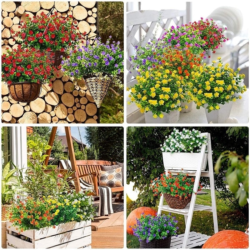 Paquete de 2/paquete de 8 flores artificiales al aire libre resistentes a los rayos UV flores de plástico falsas rosas que no se desvanecen plantas de plástico falsas para interior al aire libre boda 2025 - $12.49 –P4