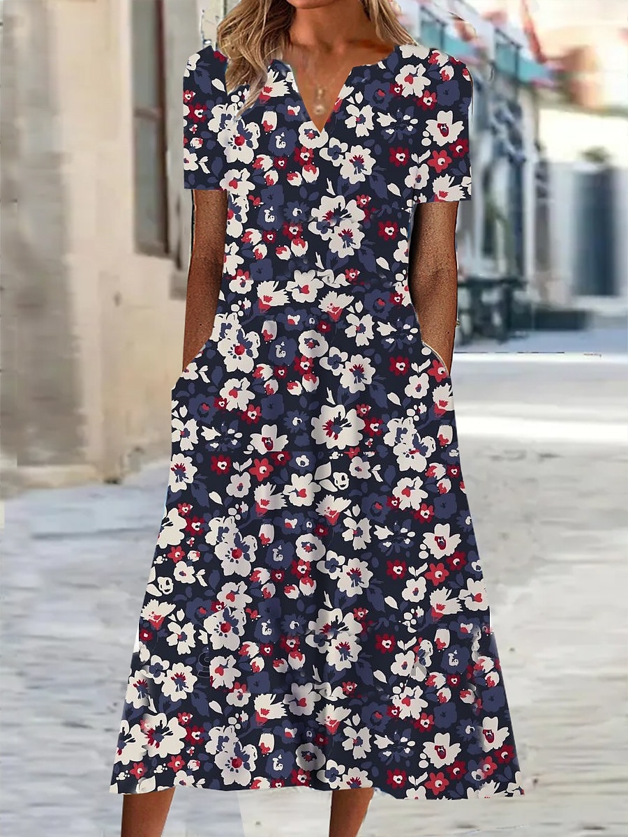 Per donna Abito Midi Abito a Tubino Abito Estivo Abito Stampato Attivo Moda Streetwear All'aperto Vacanza Data Vestibilità regolare Floreale Manica Corta Scollo a V Blu Verde Grigio Estate Primavera del 2025 a $36.99 –P2