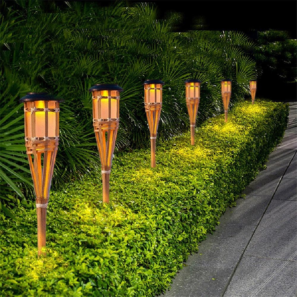 2 uds jardín al aire libre solar bambú antorcha luz paisaje camino solar antorcha luz solar camino césped lámparas spotligh fiesta decoración lámpara 2025 - $32.99 –P3