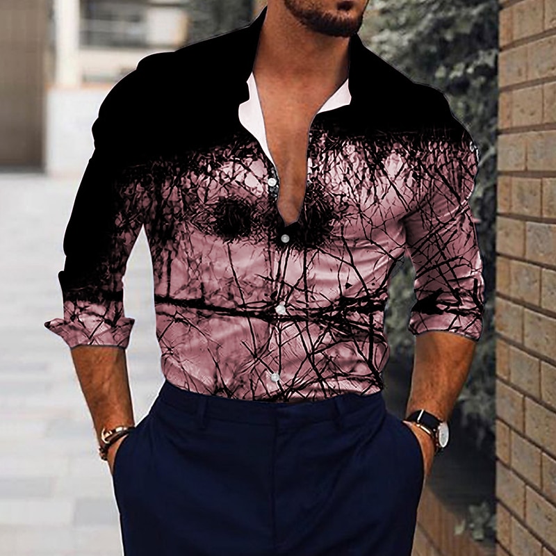 Per uomo Gradiente Geometrica Camicia Camicia con bottoni Manica lunga Di tendenza Originale Informale Esterno Da mare Giornaliero Autunno inverno Colletto Stampa Bottone giù Nero Rosso Blu Verde del 2025 a $26.99 –P4